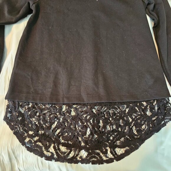Ann Taylor SMALL black long sleeve with  lace along bottom top NWT - Picture 1 of 9
